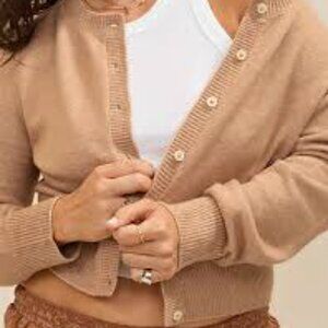 Aerie Light Brown Button-Up Cashmere Cardigan